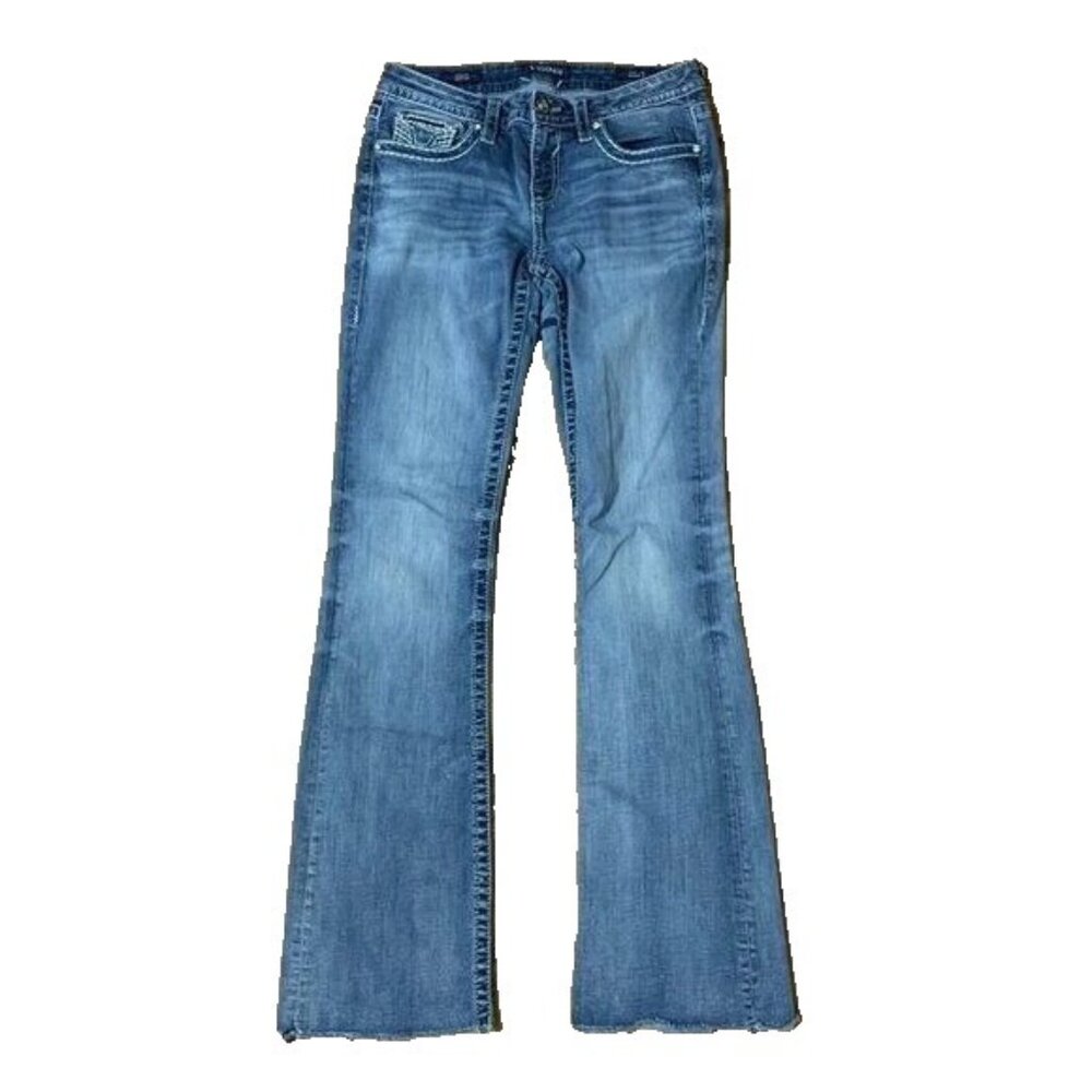 Vigoss Jeans Dallas Boot Cut Mid Rise Sequin Ripped Distress Denim Pant 5/6